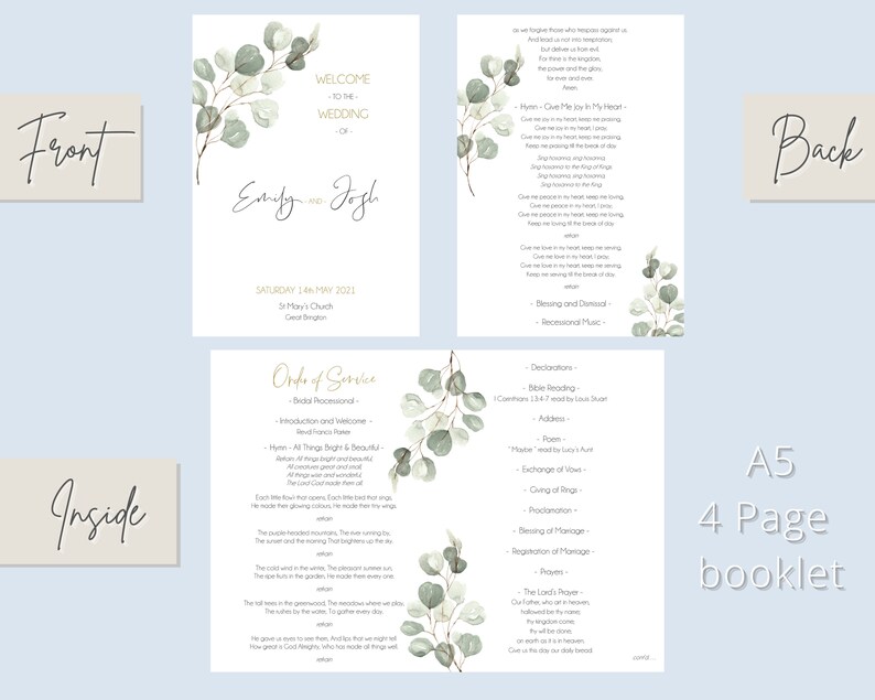 Wedding Order of Service Booklet • Wedding Program • Church Wedding ...