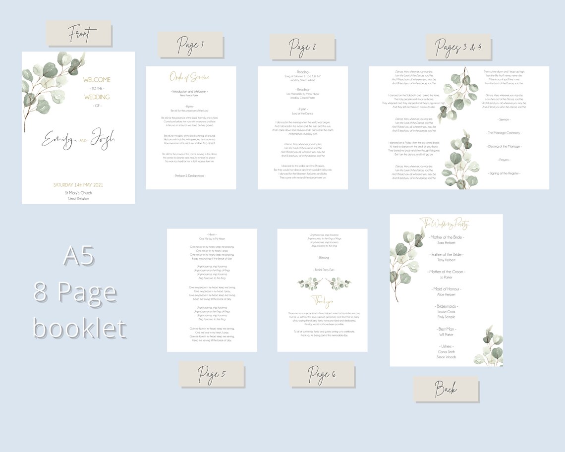 Wedding Order of Service Booklet • Wedding Program • Church Wedding ...