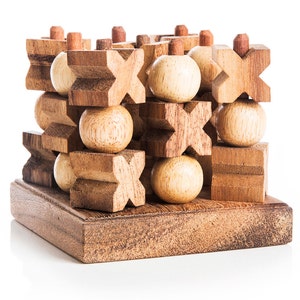 Wooden 3D Tic Tac Toe: Fun Strategy Game for All Ages. The Perfect Gift For Kids and Adults!