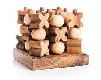 3D Tic Tac Toe - Holz XOXO Spiel, Tic Tac Toe Spiel, Holz Tic Tac Toe Spiel Set, StrategieSpiel für Kinder und Erwachsene, Tischspiel