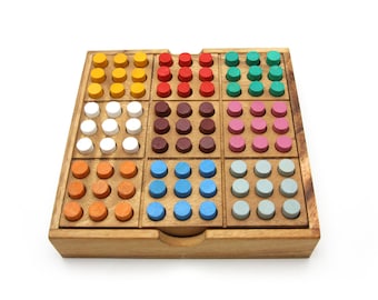 Handcrafted Wooden Sudoku Puzzle Set with Vibrant Colors and Endless Challenges | Sudoku wooden board game | Gift for mom