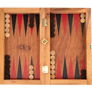 Backgammon - Strategy board game for two players, wood backgammon and checkers set, Backgammon game travel set