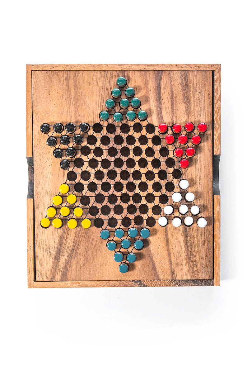 Chinese Checkers wooden board game, wood board game, strategy game, game, wood game, game for adults, game for kids, table game image 4