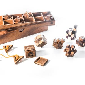 12 Escape Room Wooden Brain Teaser Puzzle Gift Set - Puzzle Lovers Gift ...