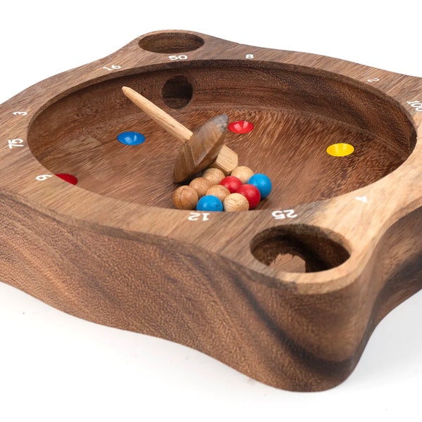 Roulette Game - Party Game, family game, math game for kids, Wooden roulette game with spinning Top
