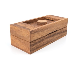 Wooden Secret Puzzle Box - Bank puzzle box with a secret compartment for hiding items.