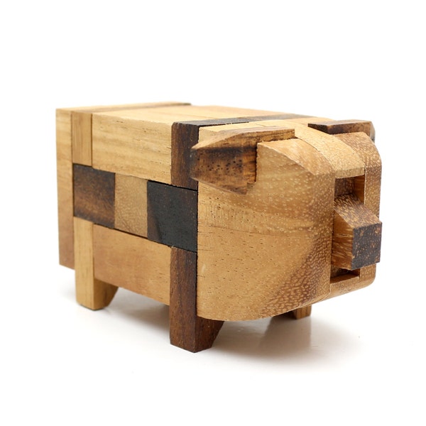 Wooden Piggy puzzle, wooden animals, Piggy figurine, wooden figurines, wooden Piggy, interlocking puzzle