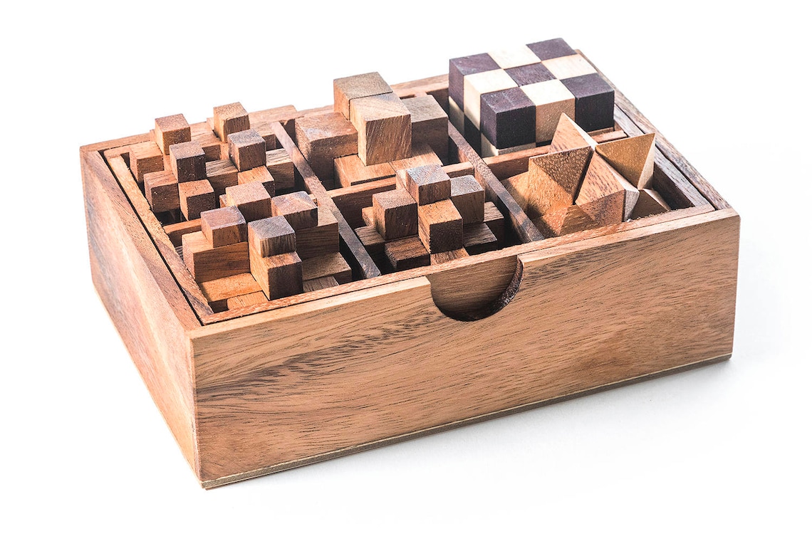 6 Escape Room Wooden Brain Teaser Puzzle Gift Set - Puzzle Lovers Gift ...