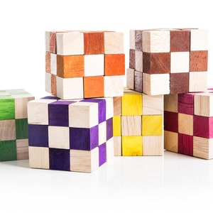 Rubik&#39;s Snake Cube set of 6 - wooden brain teaser puzzle, wood puzzles, birthday gift, christmas gift, gift for kids that like Rubik&#39;s Cube