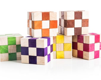 Rubik's Snake Cube set of 6 - wooden brain teaser puzzle, wood puzzles, birthday gift, christmas gift, gift for kids that like Rubik's Cube