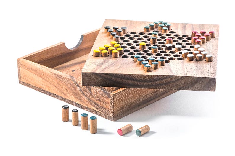 Chinese Checkers wooden board game, wood board game, strategy game, game, wood game, game for adults, game for kids, table game image 3