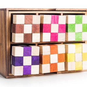 6 Snake Cube Set - Multiple Configurations - wooden brain teaser puzzle, wood puzzles, birthday gift, christmas gift, gift for engineers