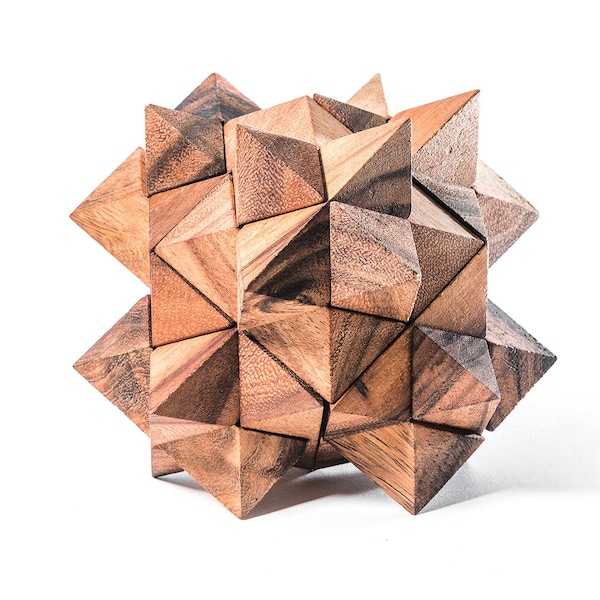 24 Piece Star - rompecabezas de madera difícil para adultos, rompecabezas de rompecabezas de madera dura, rompecabezas de madera entrelazada 3D, regalo para el arquitecto