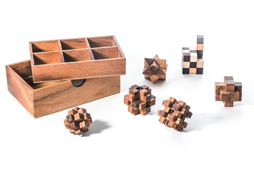 6 Escape Room Wooden Brain Teaser Puzzle Gift Set - Puzzle Lovers Gift ...