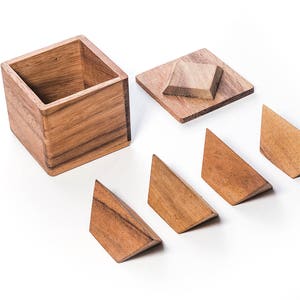 2 Pyramids In a Box Puzzle - wooden brain teaser puzzle, wood puzzle, creativity puzzle, office desk toy, gift for architect