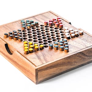 Chinese Checkers wooden board game, wood board game, strategy game, game, wood game, game for adults, game for kids, table game image 1