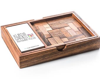 STEM Pentomino Puzzle Set with challenge cards, coffee table game, gift for architects, gift for designers