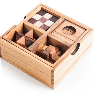 The Engineer Mind: mechanical puzzles gift set - 5 wooden brain teasers, Best birthday gift for kids, holiday present, Father&#39;s Day.