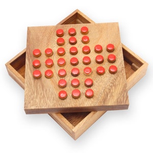 OOKWE Wooden Solitaire Board Game, Europe Board Game Unique Funny Single  Chess 