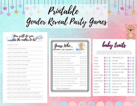 Gender Reveal Party Games Printable Party Games Printable - Etsy