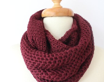 knit Scarf, unique gifts, infinity Scarf, Chunky Scarf, Scarves, burgundy scarf, Womens Scarfs, christmas