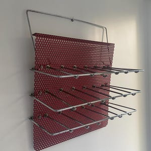 Vintage shop / workshop display in red and chrome perforated metal Mathieu Matégot (in the style of) 48x40 cm
