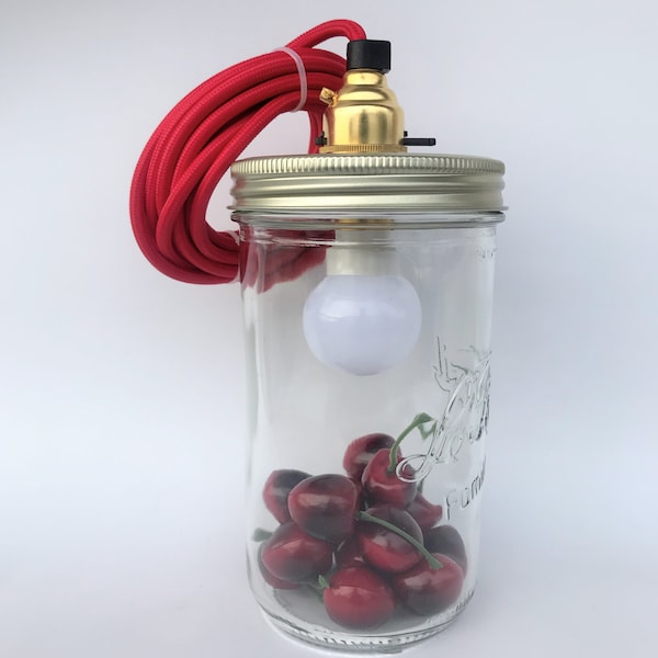 French Lit Jar - Cherries - table lamp - portable - To personalize