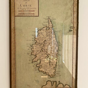Ancienne carte de l'Isle de Corse encadrée sous verre