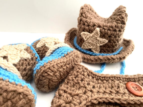 Conjunto de gorro vaqueras a crochet para bebe / - Etsy México