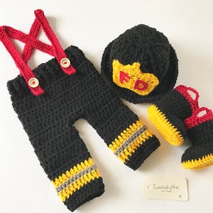 Crochet fireman baby outfit / photo prop / baby firefighter outfit / baby gift