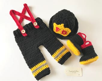 Gehaakte baby-outfit brandweerman / fotorekwisiet / brandweerbaby-outfit / babycadeau