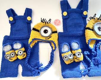 Crochet and knit minion set / minion hat / minion shoe