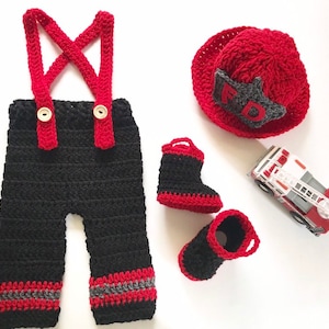 Crochet fireman baby outfit / photo prop / baby firefighter outfit