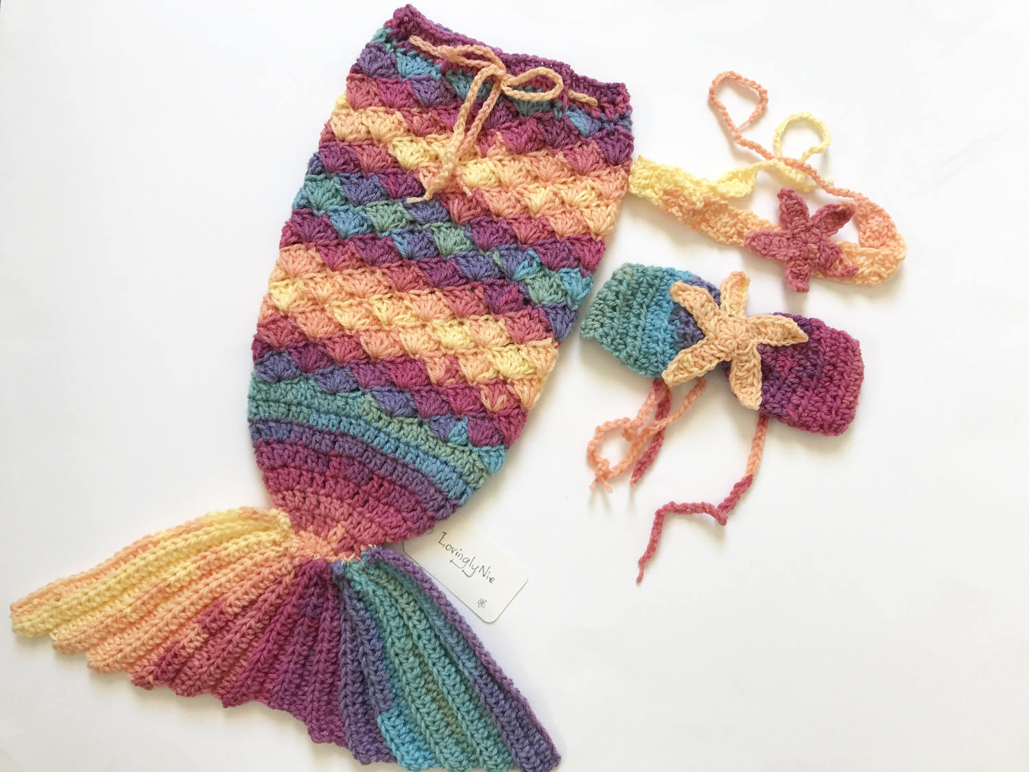 Gehaakte zeemeermin staart cacoon set, zeemeermin staart, baby zeemeermin, baby cadeau, gehaakte zeemeermin staart