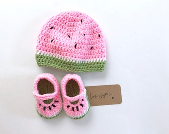 Gorro y zapatos de sandía, gorro de bebé de sandía, zapatos de sandía / accesorio para fotos / regalo para bebé