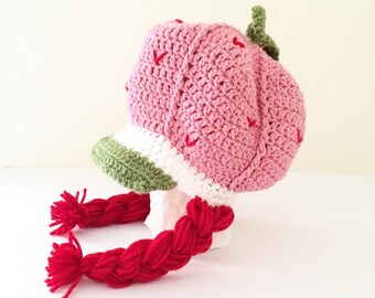Crochet strawberry shortcake hat / strawberry hat / photo prop / baby hat / strawberry shortcake hat
