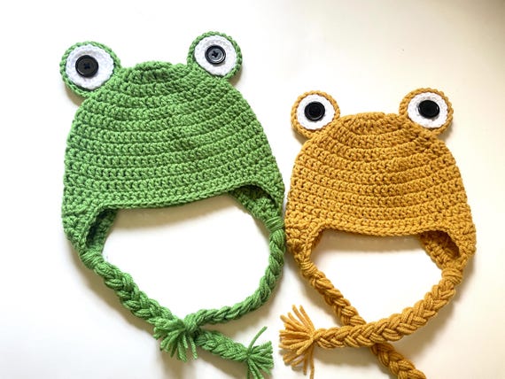 帽子 Two frogs Knit Frog Beanie - Common Toad Crochet Frog Beanie / Frog Hat / Frog / Baby Photo Prop / Crochet