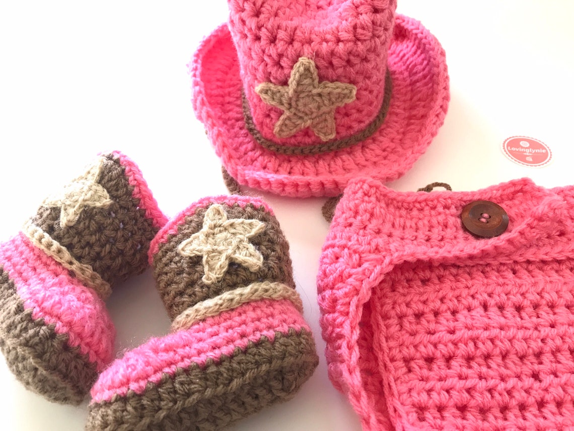 Crochet Cowboy Hat and Boots Set for Baby Girl / Cowgirl Hat / Etsy