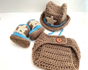 Set gehaakte cowboyhoed en laarzen voor babyjongen / cowboyhoed / cowboylaarzen / photoprop