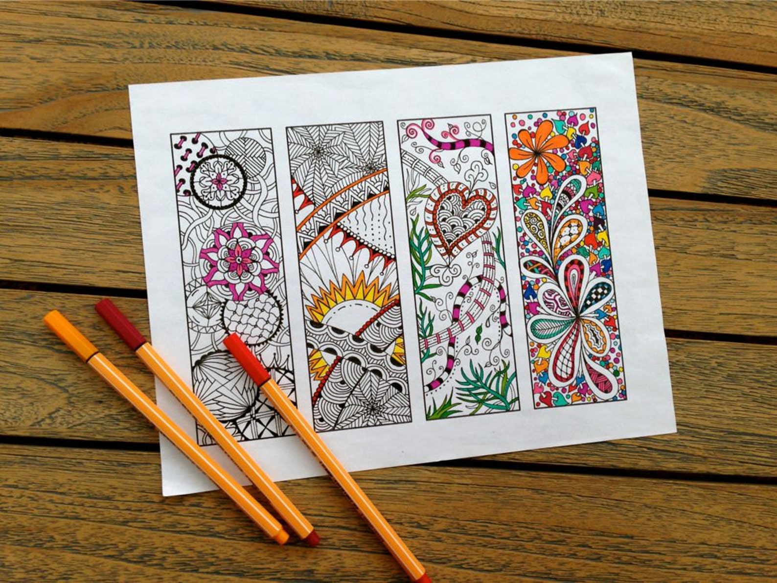 Digital Bookmarks Adult Coloring Page Zentangle Inspired | Etsy