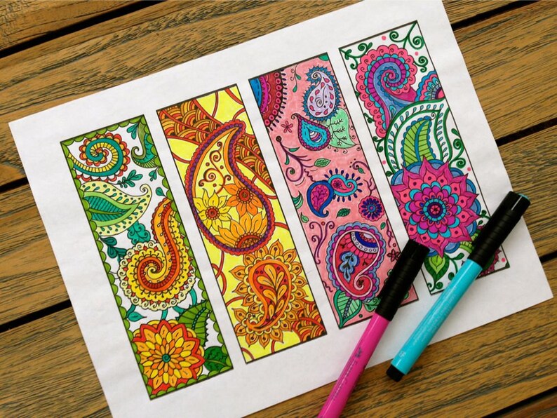 paisley bookmarks printable bookmark coloring page etsy