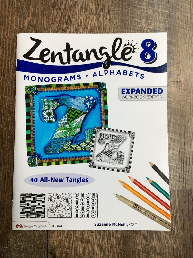 Zentangle 8 Monograms Alphabets By Suzanne Mcneill Vol 8 Learn To Zentangle Art Projects Drawing Instruction Zendoodle Tangle Workbook - 