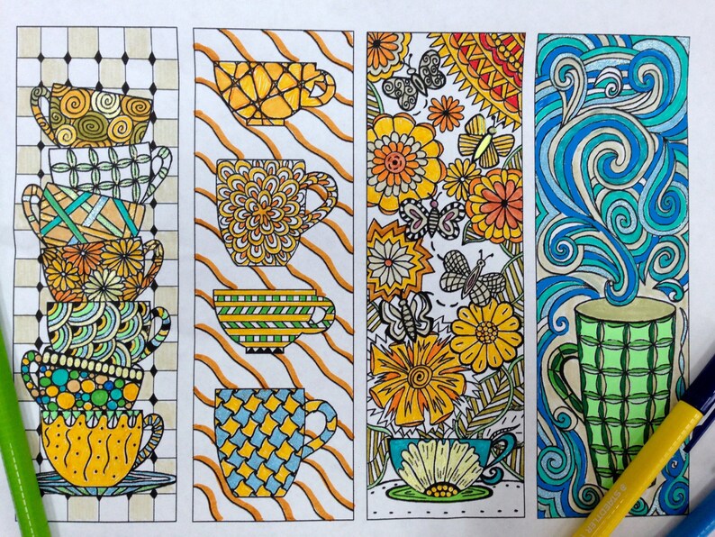 Download Coffee Cup Tea Cup Bookmarks Printable Bookmark Coloring | Etsy