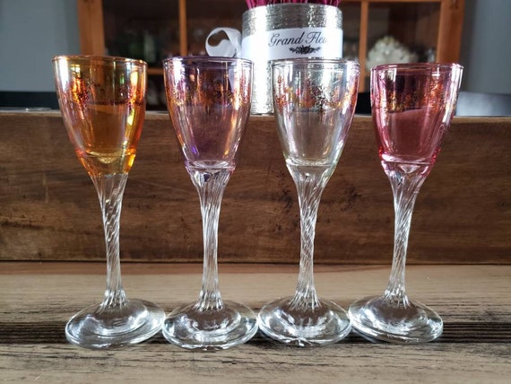 Set of 4 Dessert Wine Glasses. Beautiful Multi Color 