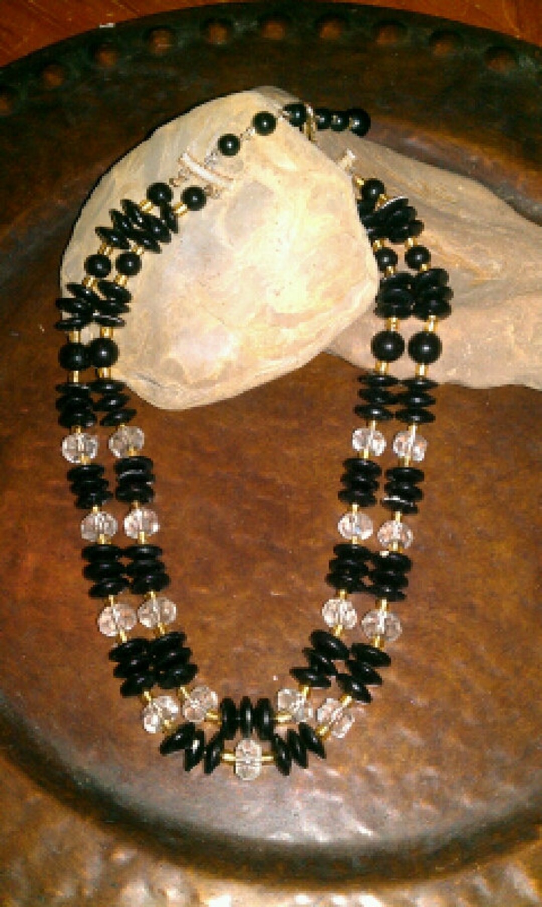 Vintage Double Strand Black and Clear Glass Bead Necklace Etsy