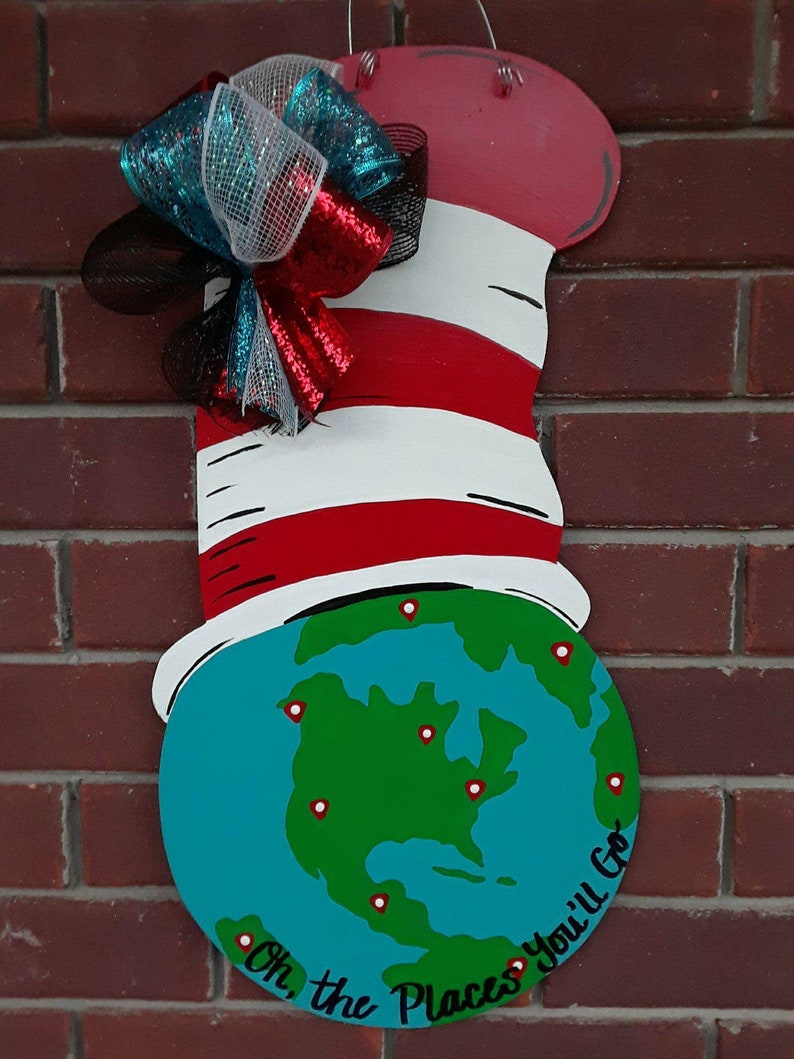 Dr Seuss World With Hat Door Hanger Cat In The Hat Oh The Etsy