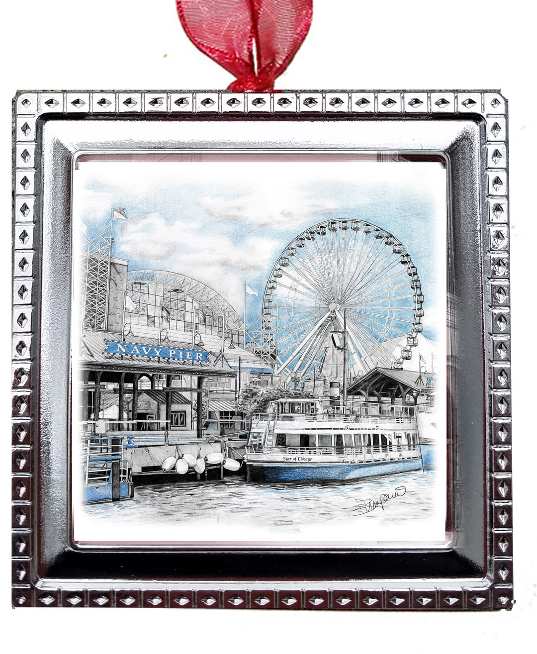Chicago Navy Pier Fountain Christmas Ornament Etsy