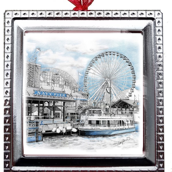 Chicago Navy Pier Fountain Christmas Ornament