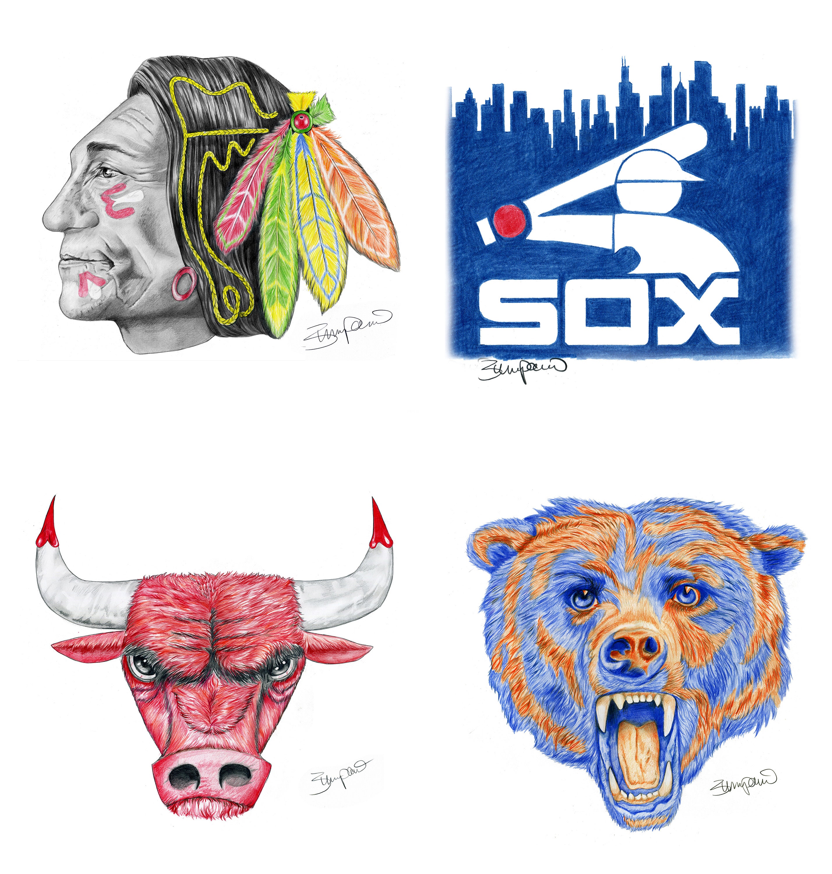 Chicago sports logos Chicago Bears Blackhawks Bulls Cubs Etsy
