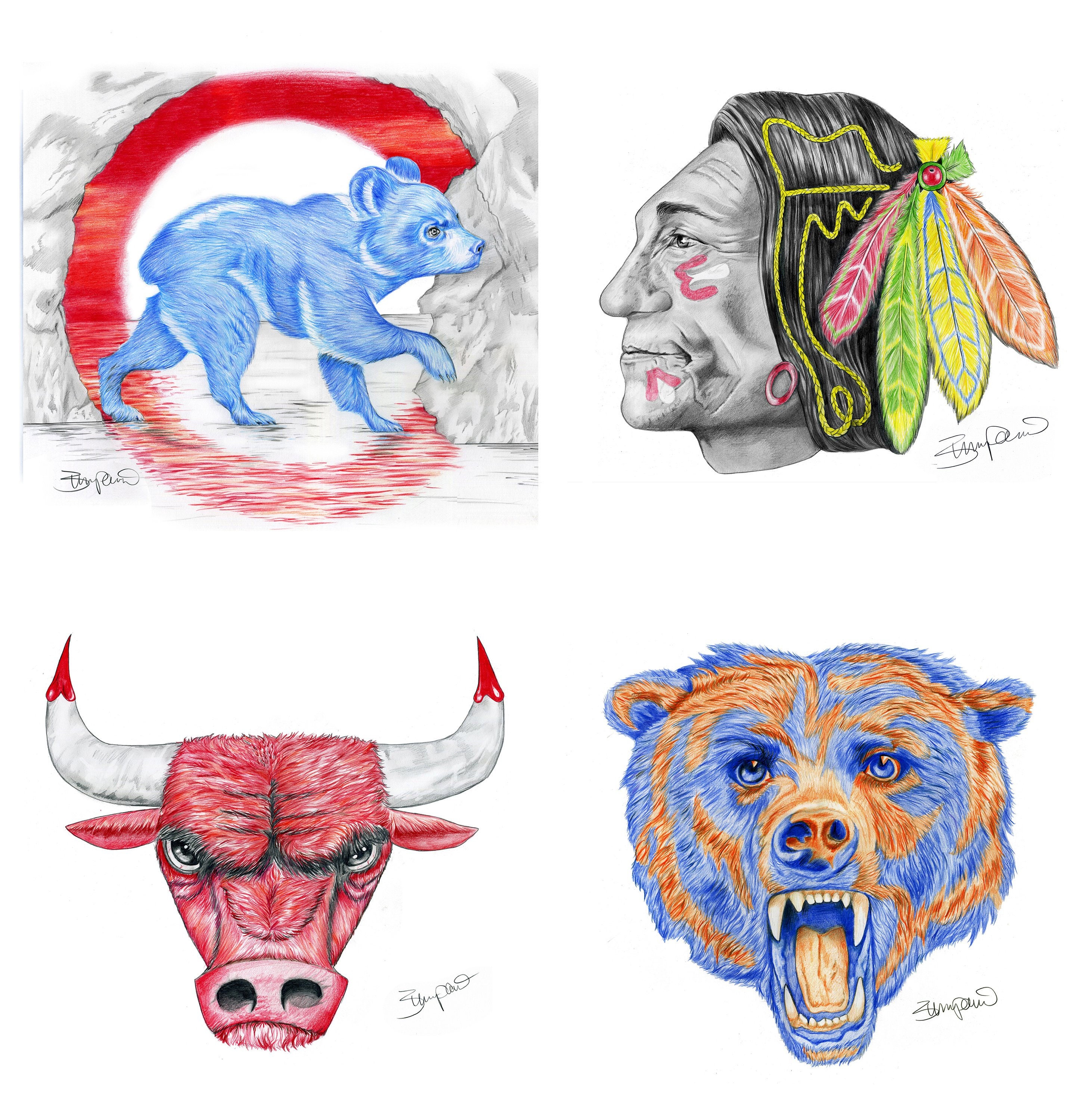 Chicago Sports Logos Combined Cubs, Bulls, Bears Blackhawks - Pick A Size